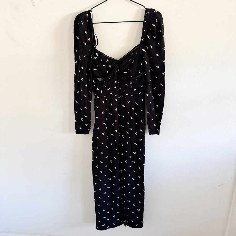 Self-Portrait Black Polka Dot Puff Sleeve Midi Dress US 2 - Picture 6 of 7